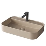 EMKE Lavabo à Poser Rectangulaire – Lavabo pour Salle de Bain et WC Invités – 60 × 40 × 11 cm, Lavabo en Céramique, Beige Mat