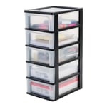 Iris Ohyama, Tour de Rangement Plastique, 5 Tiroirs Moyens, Noir, Ouverture Facile, Format A4, A5 & A6, Meuble, Organisateur, pour Bureau, Fourniture Scolaire, Papeterie, Sans BPA, OCH-2005