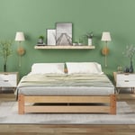 Lit en bois massif, couleur bois, avec tête de lit et sommier à lattes, lit simple (200x140cm)