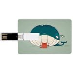 16G USB Flash Drives Credit Card Shape Whale Memory Stick Bank Card Style Greedy Little Cat Sitting down to Dine on A Huge Fish Dinner of Whale Cartoon,Almond Green Teal Waterproof Pen Thumb Lovely Ju