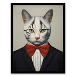 Tabby Cat Who Came To Tea Pet Portrait Living Room Framed Wall Art Print