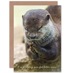 Get Well Soon Good Health Praying Otter Greetings Card Plus Envelope Blank inside