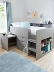 Very Home Aspen Mid Sleeper Bed Frame with Desk, Drawers and Shelves plus Mattress Options (Buy and SAVE!) - Grey - Bed Frame With Premium Mattress, Grey Oak, Size Single 3Ft