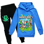 Barn Pojkar Minecraft Hoodie Träningsoverall Set Långärmade Huvtröjor H blu 1 blue 5-6 years (130cm)