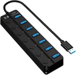 Hub USB 3.0,7 Ports Hubs USB 3.0 avec Interrupteur Indépendant et Lumières,Portable Hub USB,Port USB Multiple pour PC,Ordinateur Portable,MacBook,Mac Pro,Mac Mini,iMac,Surface Pro,Noir.[W712]