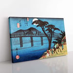 Big Box Art Nagakubo Station by Utagawa Hiroshige Painting Canvas Wall Art Print Ready to Hang Picture, 76 x 50 cm (30 x 20 Inch), Turquoise, Black, Blue, Cream, Blue