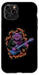Coque pour iPhone 11 Pro Chat jouant de la guitare mignon Kawaii Cat Guitarist Rock Band