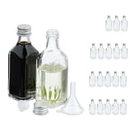 Relaxdays Mini Bouteilles en Verre, Lot de 20, Petites fioles à remplir, 50 ML, Bouchon à vis, Transparent/argenté