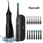 Fairywill Water Jet Pick Flosser 8X Rotating Tip + Electric Toothbrush with Case