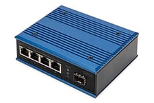 DIGITUS commutateur réseau PoE - 5 Ports Gigabit Ethernet - 4X RJ45 + 1x Port SFP - Non géré - 10/100/1000 Mbit/s - Rail DIN et Montage Mural - IP40 - série Industrielle - Bleu