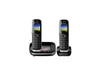 Panasonic KX-TGJ322, DECT-telefon, högtalartelefon, 250 poster, namn och visningsnummer, textmeddelanden (SMS), svart. Telefonprodukten fungerar inte i Storbritannien.