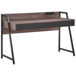 Bureau 120 x 50 cm Effet Bois Foncé avec 2 Tiroirs et Pieds en Métal Noir Desig