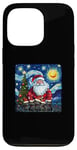 Coque pour iPhone 13 Pro Chat noir Van Gogh Noël Nuit étoilée Père Noël