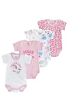 Chicco Ensemble de body à manches courtes en coton , Corps Mixte bébé, Blanc/Rose, 9 mois (pack of 4)