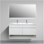 Ducha - Meuble de salle de bain suspendue hera avec miroir et double vasque 120 cm. Pas d'assemblage nécessaire