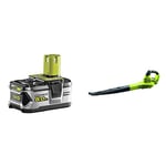 Ryobi RB18L50 ONE+ Lithium+ 5.0Ah Battery, 18 V & OBL1820S ONE+ Cordless Blower, Air Speed (Zero Tool), 245 km/h, 18 V, Hyper Green and Grey