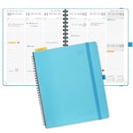 POPRUN Agenda 2025 Semainier 26,5 x 21,5 cm D'août 2024 à déc 2025, Planner Vertical Scolaire 17 Mois avec Couverture Souple Spirale, Règle et signet, Papier Certifié FSC®80 g/m² - Bleu vert