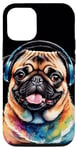 iPhone 12/12 Pro Pug Headphones Dog Colorful Funny Animal Art Print Graphic Case