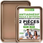 NutriChef Lot de 2 plaques de cuisson antiadhésives en métal, Plaques à Pâtisserie antiadhésive pour biscuits, Plaque À Four de Qualité Professionnelle pour la cuisine, Moule anti-adhésif avec Rebords