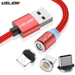 Rouge pour l'iphone 1m USLION - câble Micro USB / c de type 3A magnétique LED for reCharge rapide