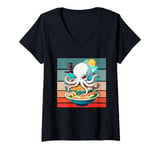 Womens Octopus Ramen Japanese food pagoda playful cute Sea bowl V-Neck T-Shirt