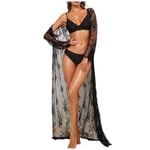 GROPC Robe De Chambre Satin Femme,Saint Valentin Sexy Lingerie Longue Cils Transparent Dentelle Babydoll Robe Robe Peignoir Kimono Chemises Vêtements De Nuit Chemise De Nuit pour Amis Cadeaux,Noir,S