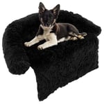 GOPLUS Tapis apaisant en Peluche pour Chien, Tapis de Protection pour canapé avec Housse Amovible Lavable, Fond antidérapant, Coussin pour Animaux avec traversin Doux, poignée de Transport (Noir, M)