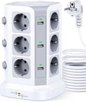 [5M Câble] Tour Multiprise Parafoudre Et Surtension(4000W/16A), Multi Prises Électriques Avec 6 Ports Usb Et 12 Prises, 3 Interrupteurs, 5M Cordon, Blanc[MUL210124]