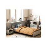 Chambre complète enfant 90x200 Bois Beige/vert - sasha - Lit : l 97 x l 205 x h 67 cm Commode : l 73 x l 39 x h 74 cm Chevet : l 39 x l 33 x h 34 cm