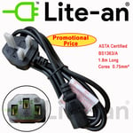 1.8m Long IEC Kettle Lead Power Cable PC Monitor TV C13 Cord 3 Pin UK Plug