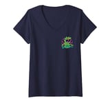 Womens Rugrats Cute Reptar Retro Small Left Chest Pocket Kanji Logo V-Neck T-Shirt