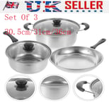 3 Set Deep Saucepan Set Non Stick Stainless Steel Pan Set Saucepans Cookware Lid