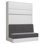 Armoire lit escamotable GENIUS SOFA blanc mat canapé gris couchage 140*200