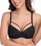 Lemorosy Soutien-Gorge Femme en Dentelle Fleur Sexy sans Rembourrage avec Armature Grandes Tailles à Ruban décoratif (Noir,95D)