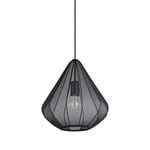 EGLO Suspension luminaire Dolwen, lampe à susprendre pour table à manger, lustre chambre et salle à manger, abat-jour japonais en tissu et métal noir, douille E27, Ø 33,5 cm