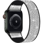 Stretchiga nylon solo loop-band kompatibla med Apple Watch Shining Glitter Silver 38/40/41mm XS