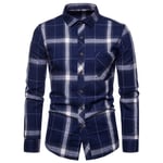 RIQWOUQT Homme Chemise Fleurie Manches Longues,Les Vêtements De Personnalité À Carreaux Blancs Et Bleus Tops Chemise Formelle pour Hommes Tops Casual Business Plaid Impression À Manches Longues S