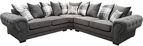 Corner Sofa Dorado Fabric Grey Brown Cream Designer Scatter Cushions Living Room Furniture (Grey)