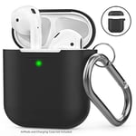 AhaStyle AirPods Case Cover Silicone [Front LED Visible & Supports Wireless Charging] Compatible with Apple Airpods 2&1(2019)(With Carabiner, Black)