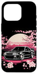 Coque pour iPhone 16 Pro Retro JDM Voiture de course japonaise Drift Tuning Car Sakura Blossom