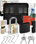 Kit de Crochetage Serrure 26 Pièces,[2023 Nouveau Défi] Lock Picking Outils de D¿entraînement avec 2 Serrure Transparente Cadenas,Manuel d'instruction pour Serruriers Débutant et Pro(Q103)