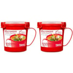 Sistema Microwave Soup Mug | 656 ml Microwave Food Container with Steam-Release Vent | BPA-Free | Red/Clear | 1 Count [1107] (Pack of 2)