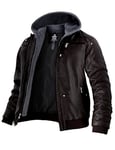 Wantdo Homme Veste en Cuir Hiver Veste en Cuir pour Manteaux D'Hiver Blouson Chaud Café Foncé(mince) Xxl