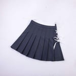 FDJIAJU Ladies Skirt,Ladies Pleated Short Skirt High Waist Versatile Flared Skirt Sexy Fashion Lace-Up Strap Bow A-Line Girls Skater Tennis School Dress Safety Pants,Dark Gray,Xxl