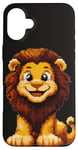 iPhone 16 Plus Adorable Pixel Art Lion with Playful Smile for Kids Case