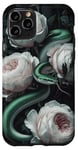 iPhone 11 Pro Green Snakes and White Roses Gothic Pattern Case