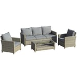 Polyrattan Trädgårdsmöbler Set 5 Personer Trädgårdsset Soffbord Aluminium Brun + Grå