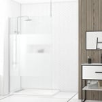 Paroi de Douche 120x200cm Dépolie - Profilé + Barre Plafond Finition Chrome - FREEDOM 2 FROSTED