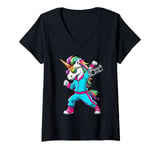 Womens Unicorn in the 80s with Cassette Recorder V-Neck T-Shirt