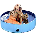 Dog Paddling Pool Foldable Pet Swimming Bathing Tub Large PVC Harmless durable Portable Outdoor Puppy Kids Pool,Blue,80x30cm